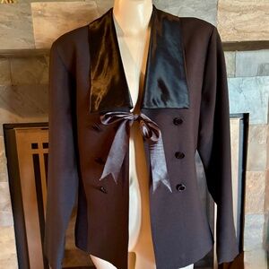 Y2K R' Military Crepe Jacket Satin Ribbons Double Breasted Tuxedo Jacket S-M